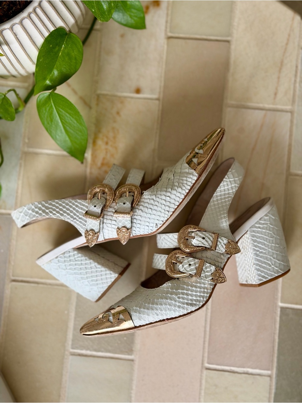 Jeffrey Campbell Walter Slingback Heels with Gold Buckle Detail - 7.5 - Picture 8 of 9